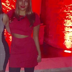 Express red mini dress with exposed midriff